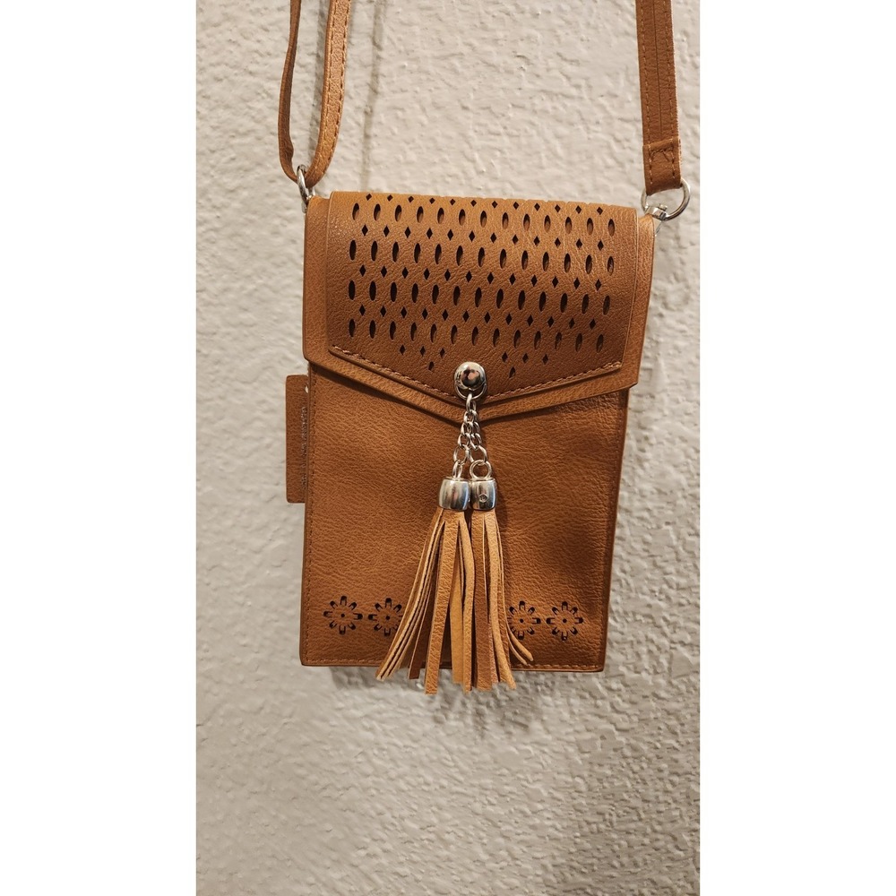 seOSTO Crossbody Bag Womens Small Tan Faux Leather Tassel Cell‎ Phone Purse
